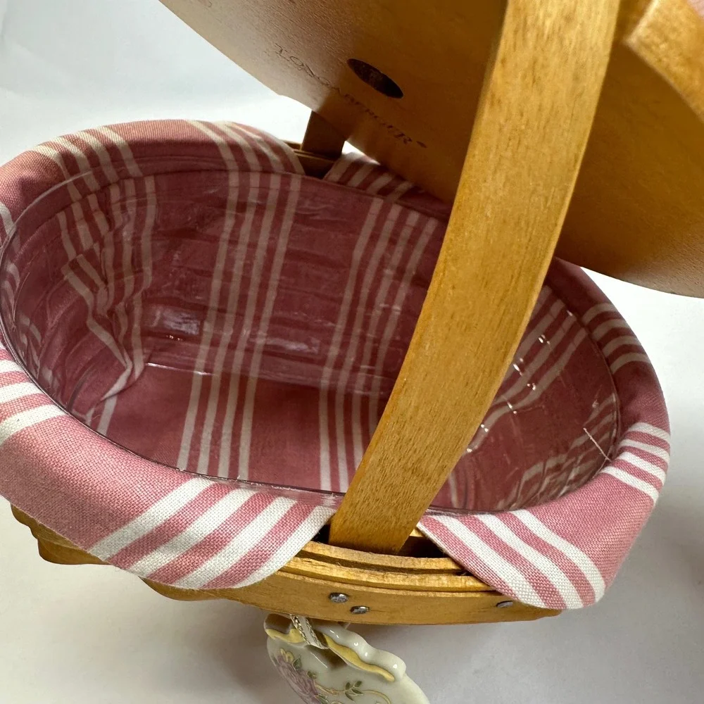 Longaberger 1999 Horizon of Hope Basket Lid Liner Protector Tie-on Charm Pink